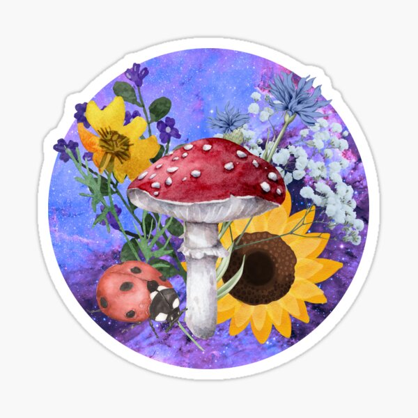 Fly Agaric Amanita Muscaria ladybird and Sunflower Sticker
