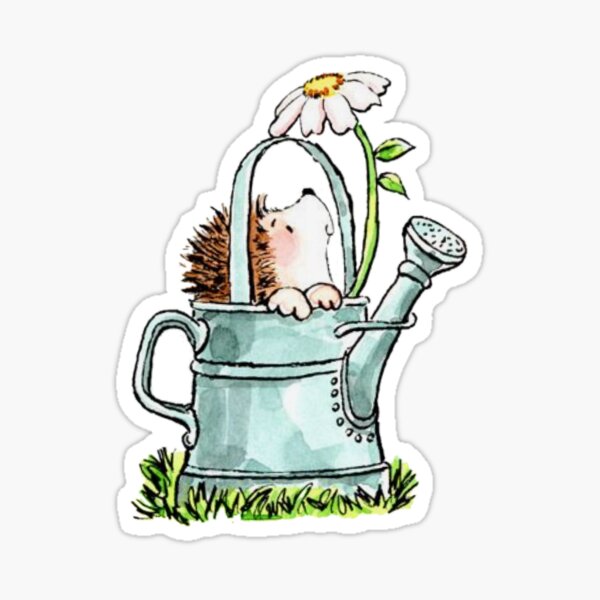 Baby Hedgehog in a Garden Watering Can Sticker