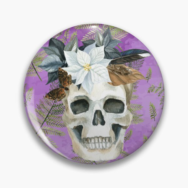 Item preview, Skull with Ferns Moth and Magpie Feather designed and sold by WildWoodlandWitch.