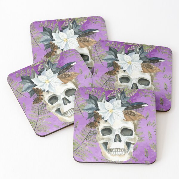 Item preview, Skull with Ferns Moth and Magpie Feather designed and sold by WildWoodlandWitch.