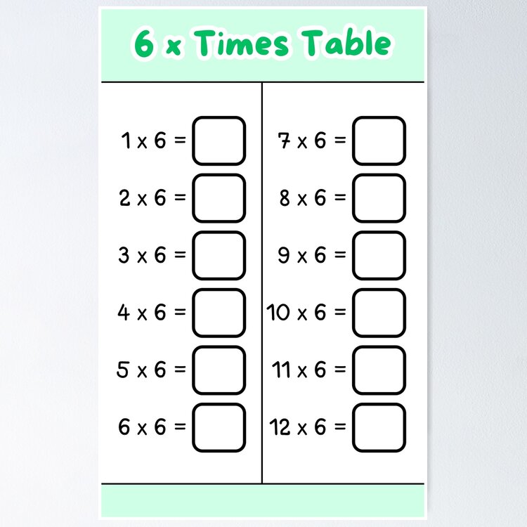 multiplication-table-worksheet-of-number-6-postcard-for-sale-by-binsagar-redbubble for Free Printable 6 Times Table Worksheets Multiplication Table Worksheet of Number 6