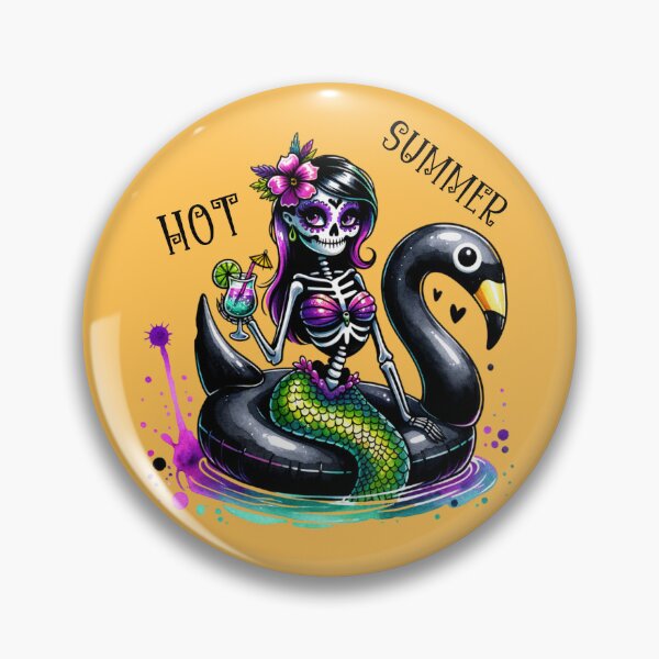 Item preview, Summerween :Goth Summer Skeleton Mermaid on Swan Float designed and sold by ArtFeverShop.