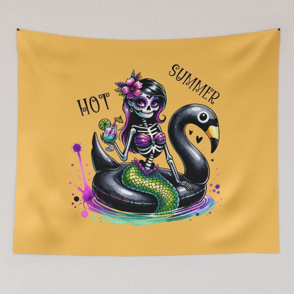 Item preview, Summerween :Goth Summer Skeleton Mermaid on Swan Float designed and sold by ArtFeverShop.