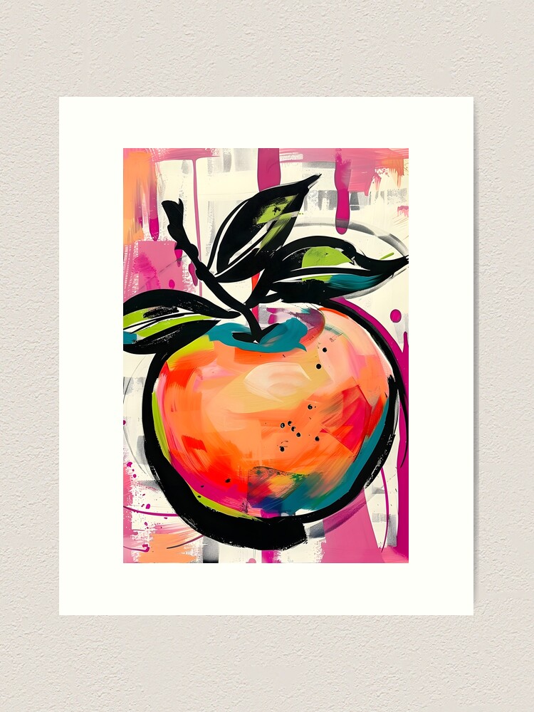 Dynamic Orchard- Vibrant Abstract Composition with Stylized Apple