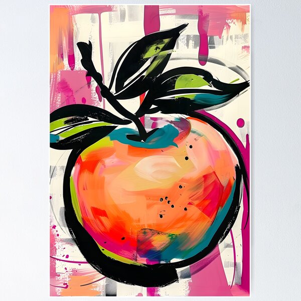 Dynamic Orchard- Vibrant Abstract Composition with Stylized Apple