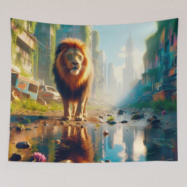 Item preview, Lion in a post-apocalyptic city designed and sold by TUnivers.