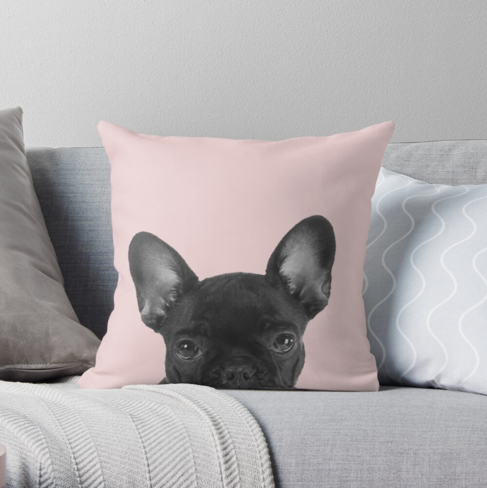 Blush pink Frenchie pop Throw Pillow