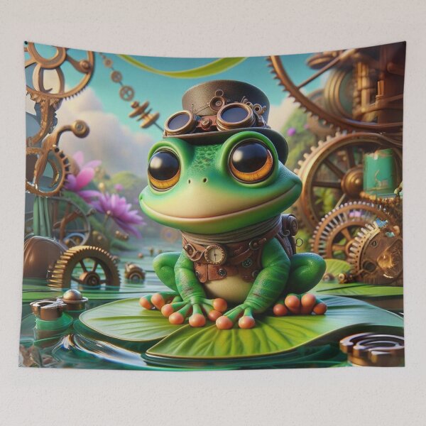 Item preview, Steampunk African Clawed Frog on Lily Pad designed and sold by Sillytoe.