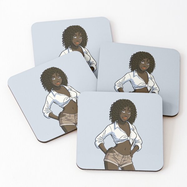 Item preview, CutiePie #17 - Black curly cutie in denim hot pants designed and sold by CutiePiesArt.