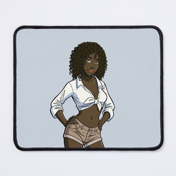 Item preview, CutiePie #17 - Black curly cutie in denim hot pants designed and sold by CutiePiesArt.
