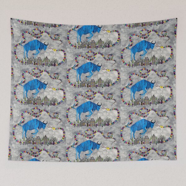Item preview, Wildebeest & Snake Over Village  designed and sold by KakiDimock.