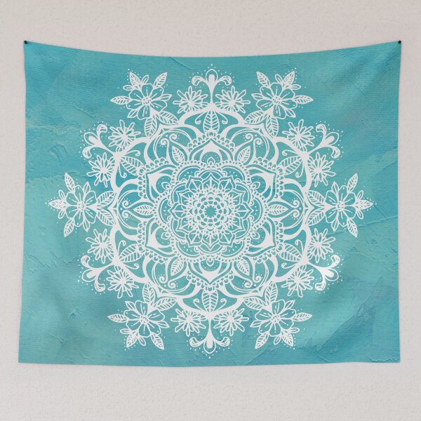 Item preview, Teal Blue Flower Mandala Tapestry Pattern designed and sold by aterkaderk.