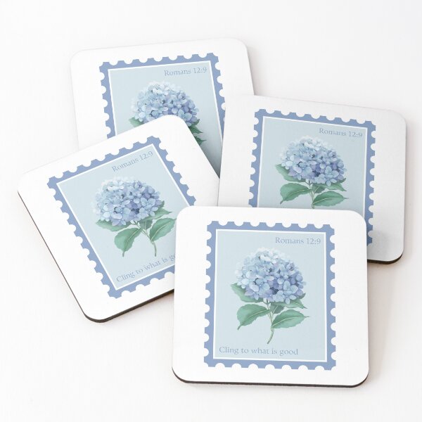 Artikelvorschau, Bibelvers-Stempel mit blauer Hortensie – Römer 12:9 – Haltet fest am Guten entworfen und verkauft von kaitlyn-luft.
