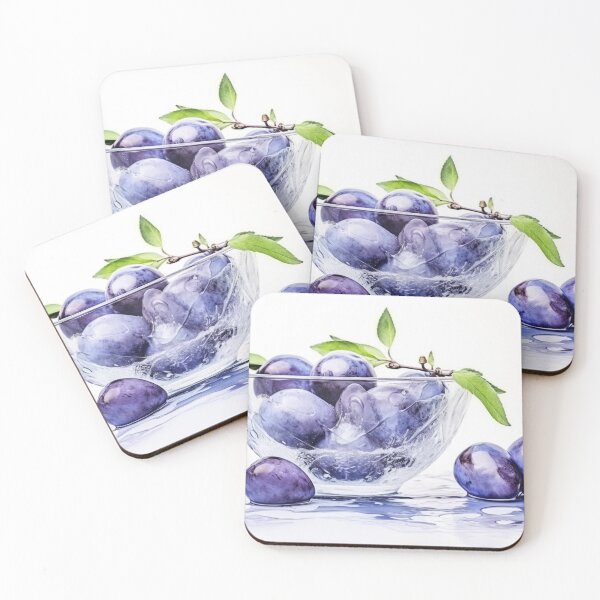Item preview, double exposure white background bowl of plums illustration designed and sold by Roxane Bay.