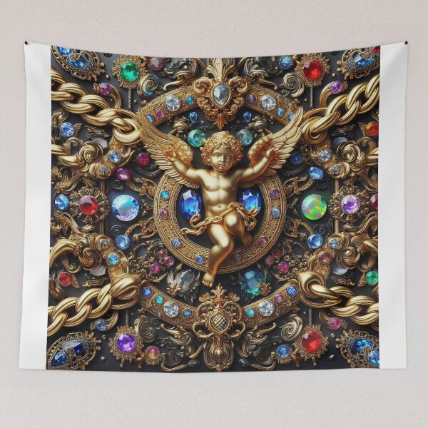 Item preview, Gold Cherub Chains Gemstones Baroque Rococo 3d Jewelry Bejeweled Repoussé designed and sold by Anticulture.