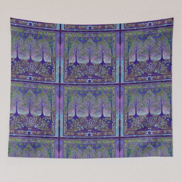 Item preview, Batik style Psychedelic trees pink blue sky swirls designed and sold by AuroraXGreen.