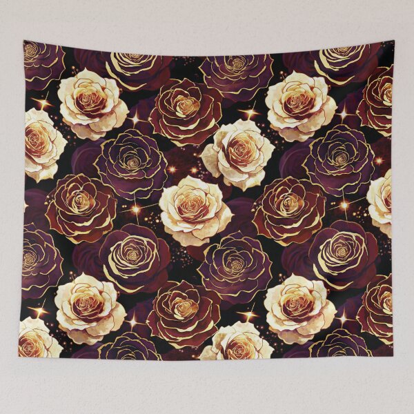 Item preview, Rose Flower Dark Maroon Gold Pattern designed and sold by STYLO FASHION.