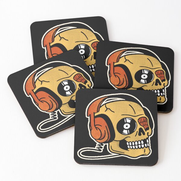 Item preview, vinyl record skull wearing headphones designed and sold by jomi.amsterdam.