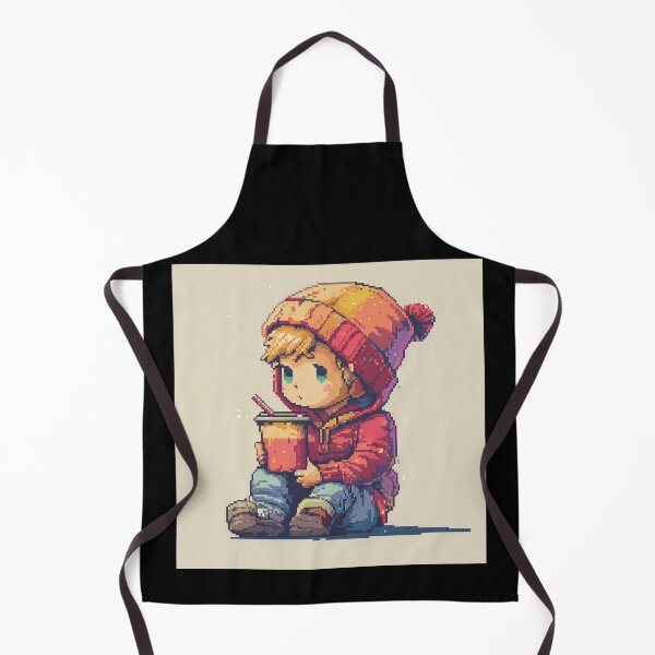 Item preview, Thoughtful boy sipping drink in winter attire designed and sold by palmyst.