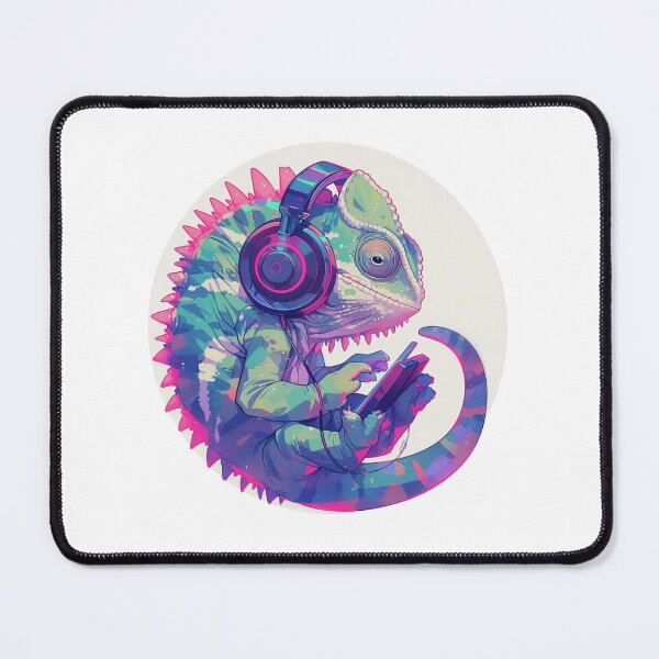 Artikelvorschau, Cyber-Chamäleon // Chamäleon // Musiksüchtiger // Cyber-Tier // Musik hören // Tierkrieger entworfen und verkauft von SMARTKIT DESIGNAGENCY.