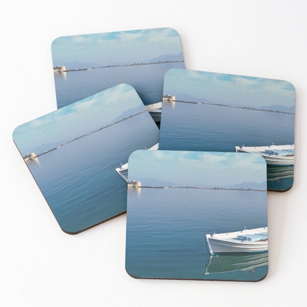 Item preview, Small fishing boat and Bourtzi fortress in Nafplio, Peloponnese, Greece designed and sold by goceris.