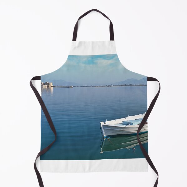 Item preview, Small fishing boat and Bourtzi fortress in Nafplio, Peloponnese, Greece designed and sold by goceris.