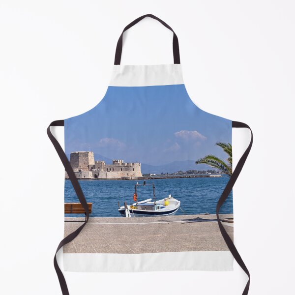 Item preview, Small fishing boat and Bourtzi water fortress in Nafplio, Peloponnese, Greece designed and sold by goceris.