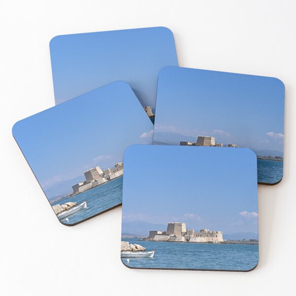 Item preview, Sailboat sails near Bourtzi Venetian water fortress in Nafplio, Peloponnese, Greece designed and sold by goceris.