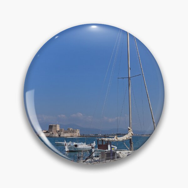 Item preview, Bourtzi fortress and port with boats in Nafplio, Peloponnese, Greece designed and sold by goceris.