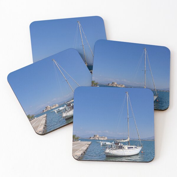 Item preview, Bourtzi fortress and port with boats in Nafplio, Peloponnese, Greece designed and sold by goceris.