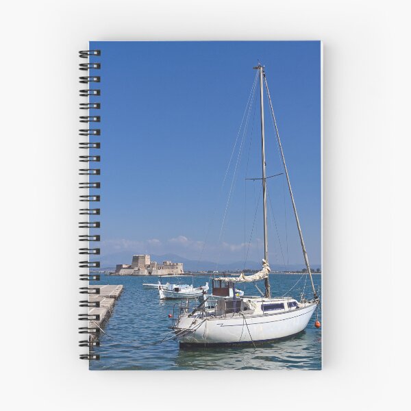 Item preview, Bourtzi fortress and port with boats in Nafplio, Peloponnese, Greece designed and sold by goceris.