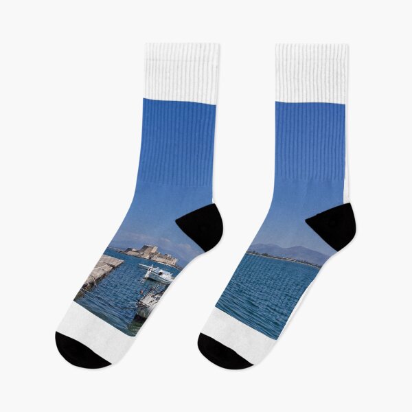 Item preview, Bourtzi fortress and port with boats in Nafplio, Peloponnese, Greece designed and sold by goceris.