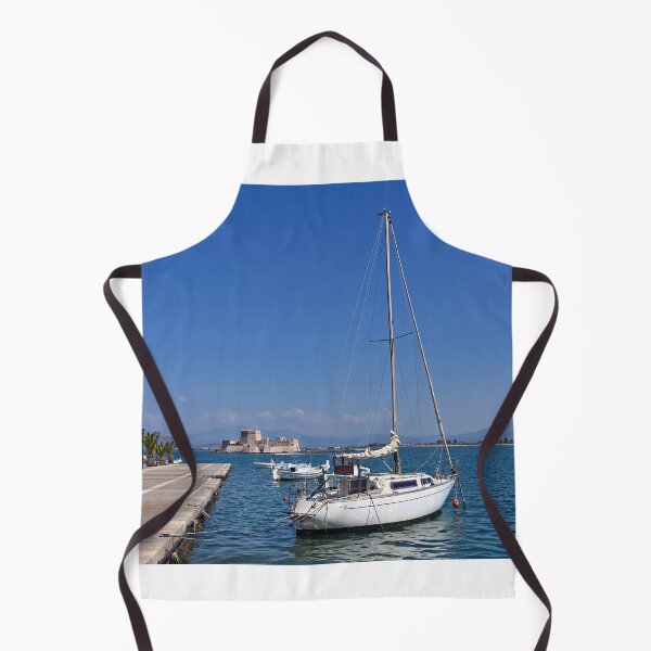 Item preview, Bourtzi fortress and port with boats in Nafplio, Peloponnese, Greece designed and sold by goceris.