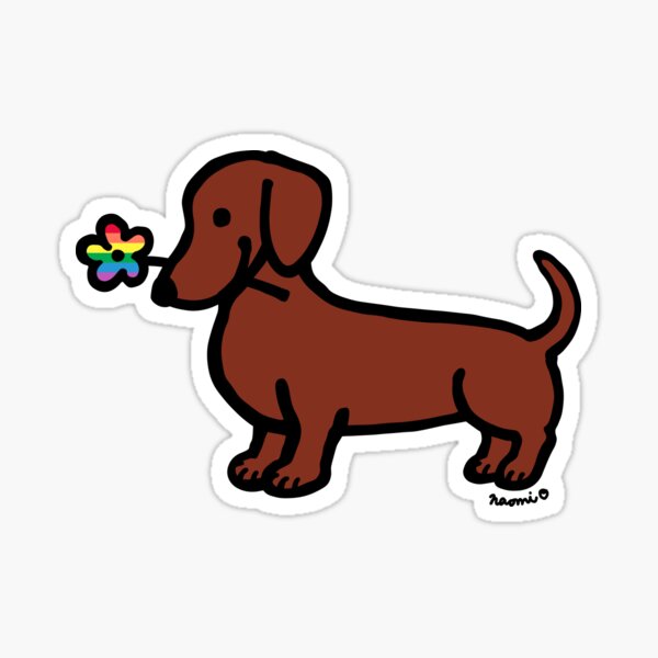 Red Smooth Dachshund Tiny Rainbow Flower Sticker