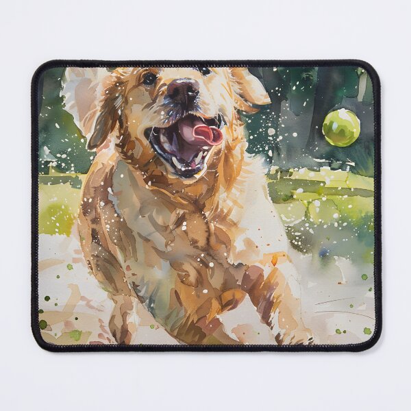 Item preview, Watercolor painting of a golden retriever playing fetch in a sunlit park designed and sold by DMay-art.
