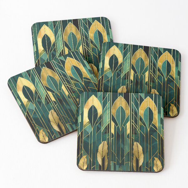 Item preview, Art Deco Design Gatsby Glamour Dark Green Gold Luxurious Pattern designed and sold by Vic Torys ☆.