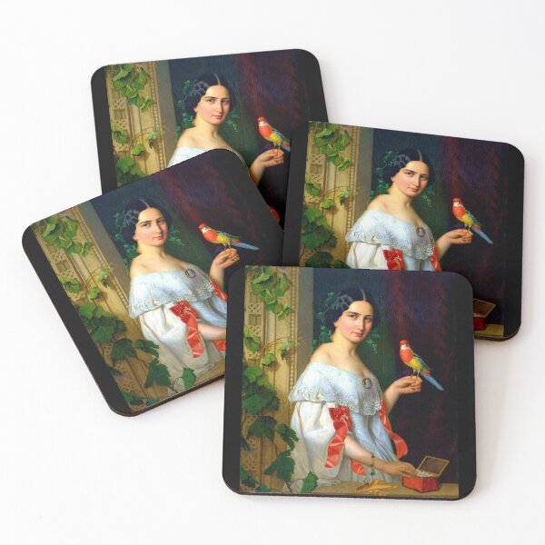 Artikelvorschau, Dame mit Sittich 1856 August Canzi entworfen und verkauft von RocketshipRetro.