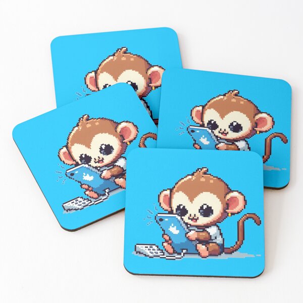 Item preview, Happy Suprised Monkey on Mobile Phone Pixelart designed and sold by SilverLook48.