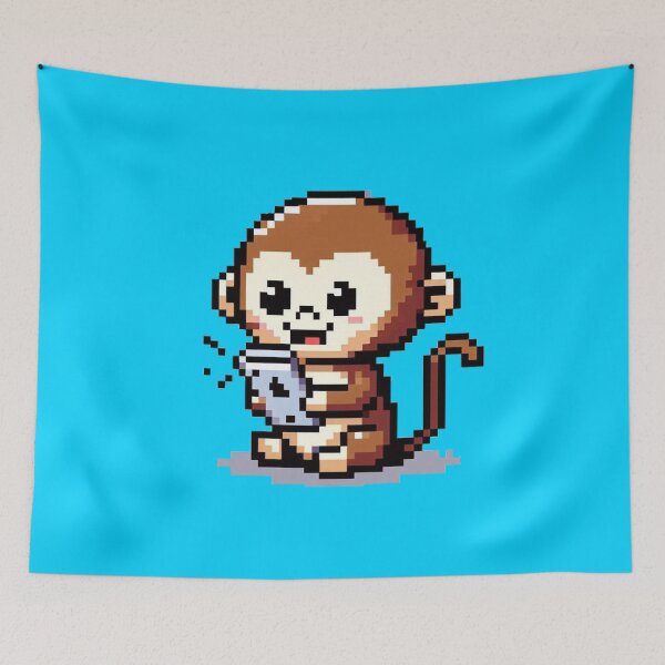 Item preview, Suprised Monkey on Mobile Phone Pixelart designed and sold by SilverLook48.