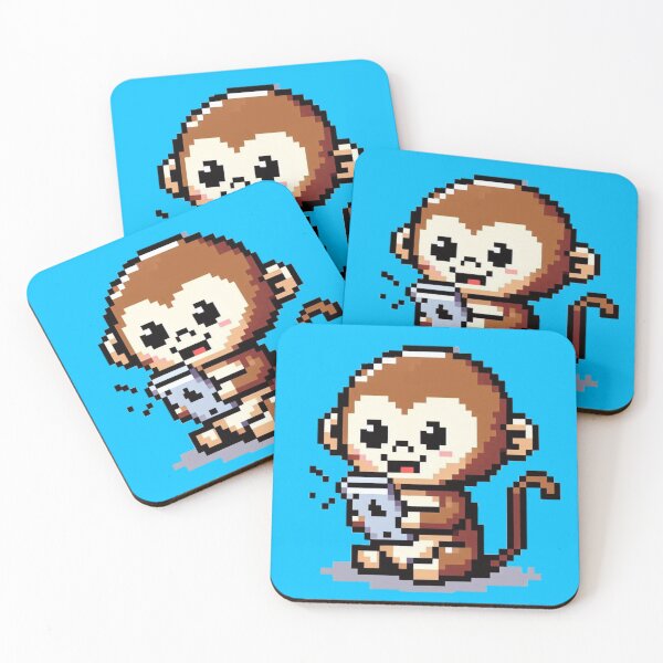 Item preview, Suprised Monkey on Mobile Phone Pixelart designed and sold by SilverLook48.