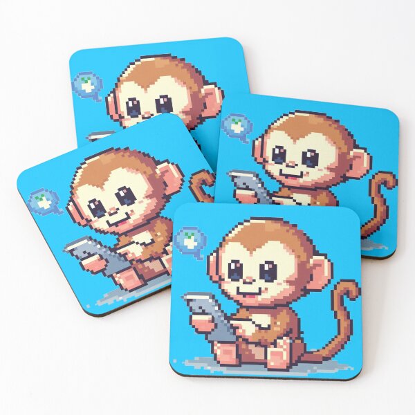 Item preview, Suprised Monkey on Mobile Phone Pixelart designed and sold by SilverLook48.