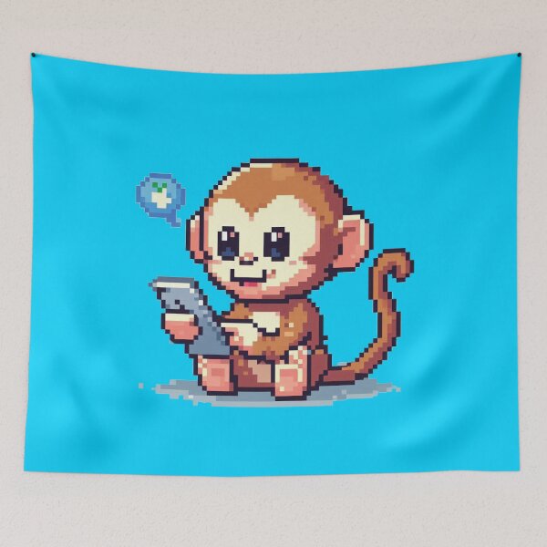 Item preview, Suprised Monkey on Mobile Phone Pixelart designed and sold by SilverLook48.