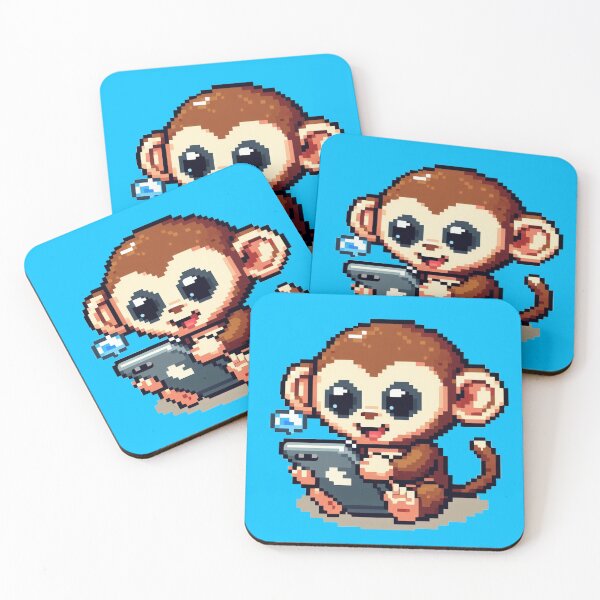 Item preview, Suprised Cute Monkey on Mobile Phone Pixelart designed and sold by SilverLook48.