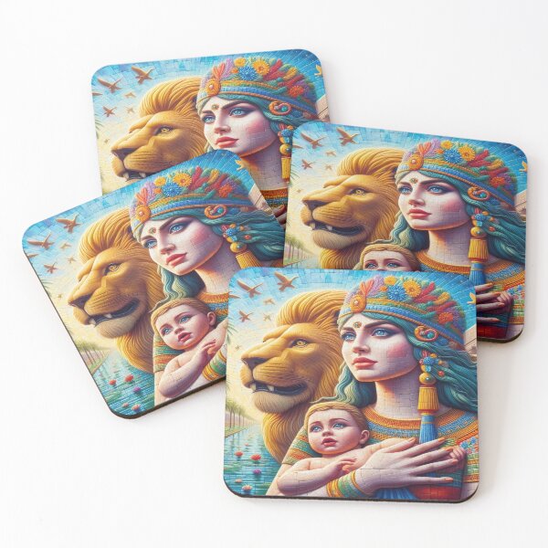 Item preview, Ishtar (Inanna), goddess of love, war, fertility and life, Lion of Babylon, Mesopotamia, birds, palm tree, marsh, birth, newborn, genesis, origin, sky, flowers designed and sold by Redbdon.