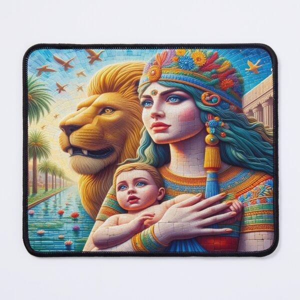 Item preview, Ishtar (Inanna), goddess of love, war, fertility and life, Lion of Babylon, Mesopotamia, birds, palm tree, marsh, birth, newborn, genesis, origin, sky, flowers designed and sold by Redbdon.