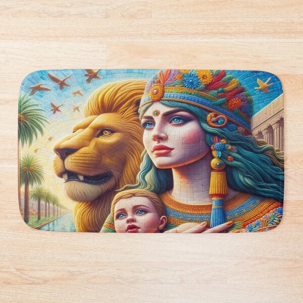 Item preview, Ishtar (Inanna), goddess of love, war, fertility and life, Lion of Babylon, Mesopotamia, birds, palm tree, marsh, birth, newborn, genesis, origin, sky, flowers designed and sold by Redbdon.