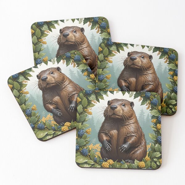 Item preview, American beaver Surrounded By Oregon-grape designed and sold by taiche.