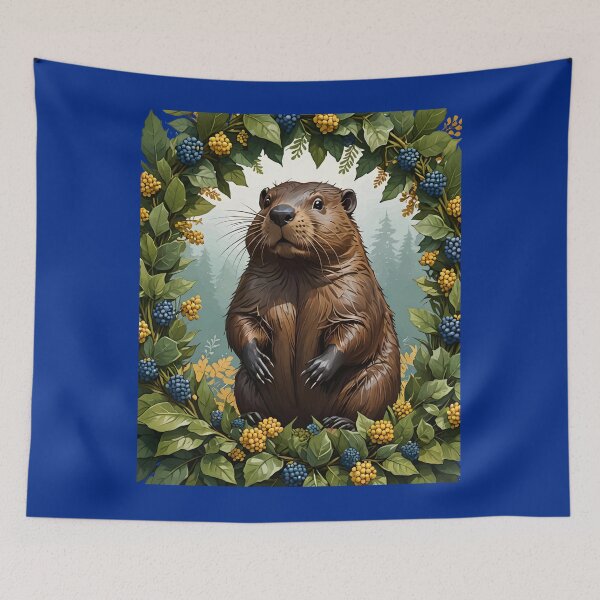 Item preview, American beaver Surrounded By Oregon-grape designed and sold by taiche.