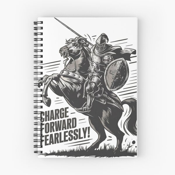 Aperçu de l'œuvre Le chevalier charge en avant sans peur vintage graphique noir et blanc imprimé Art T-Shirt, audacieux chevalier sur cheval Design Tee Shirt créée et vendue par Zeng-Graphics.