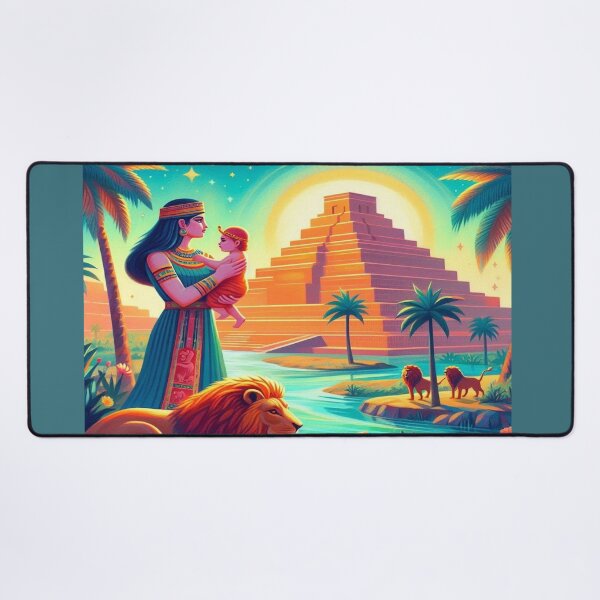 Item preview, Ishtar (Inanna), goddess of love, war, fertility and life, Lion of Babylon, Mesopotamia, cuneiform texts, palm tree, marsh, birth, newborn, genesis, origin, sky, flowers designed and sold by Redbdon.